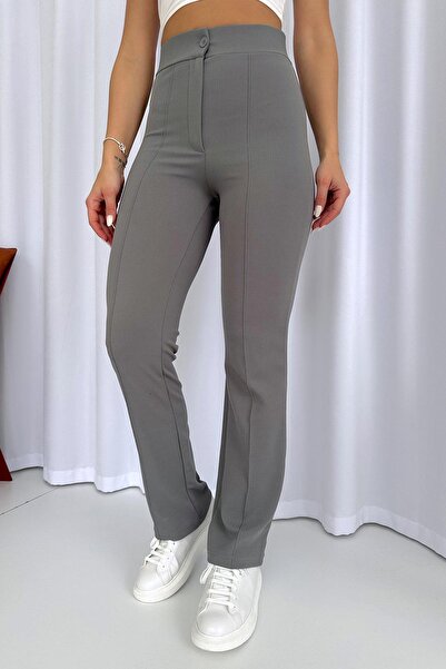 Mine Tan Butik Ψηλόμεσο Lycra Palazzo Γυναικείο Παντελόνι - Γκρι