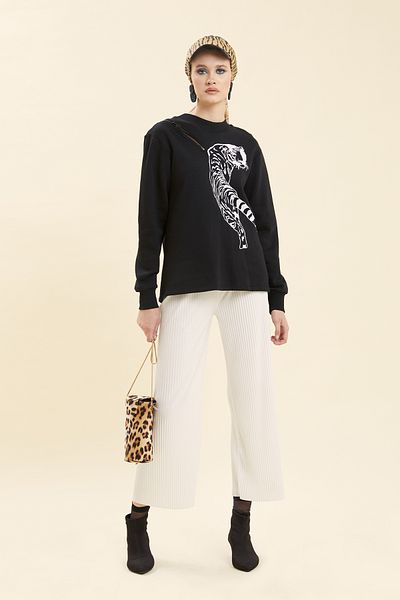 VERDA Tiger Printed Zipper Detailed Sweatshirt