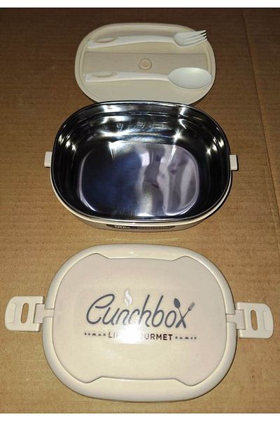 Tantitoni 900 ml Stainless Steel Food Carrying Container - Rectangular, with Fork and Spoon, Food 1084