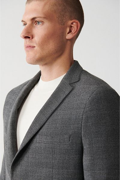 Avva Graue, um 360 Grad flexible, ungefütterte Herrenjacke mit doppeltem Schlitz A32y4051