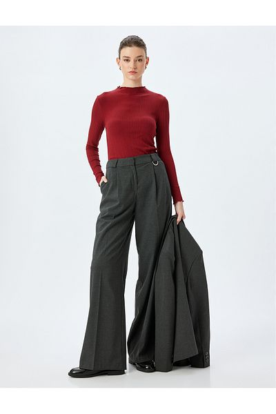 Koton Viscose Fabric Long Sleeve Lightweight Stand Collar Textured T-Shirt