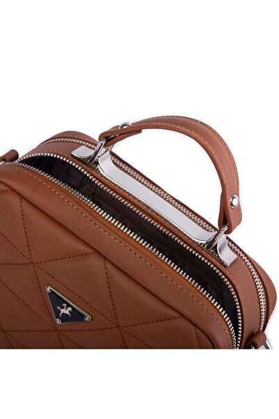 Nas Bag Silver Chain Detailed Hand and Crossbody Bag Brown Nova