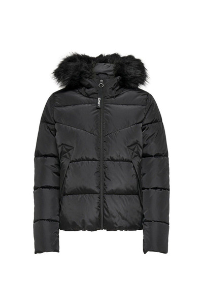ONLY Onlmonica Чорна пухова куртка з хутром - з капюшоном, коротка 15205638