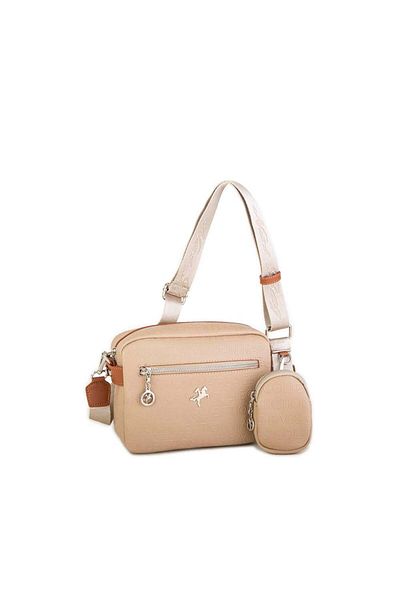 Nas Bag Geantă Crossbody de damă Mini portofel Curea reglabilă Mink Tan în relief