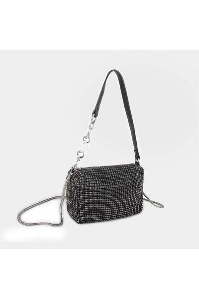 Nas Bag Geantă de damă, serie Diamond, cu detaliu de lanț argintiu, negru