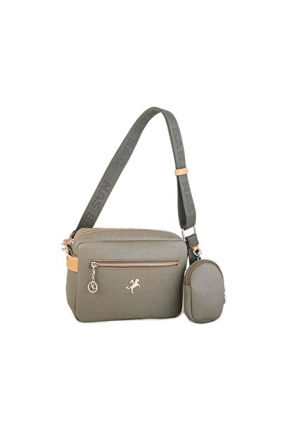 Nas Bag Kadın Çapraz Çanta Mini Cüzdanlı Ayarlanabilir Askılı Yeşil Camel Gofraj