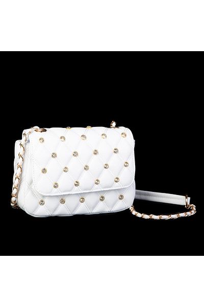 Nas Bag Geantă de damă, elegantă, matlasată, cu lanț de piatră, albă (21x12 cm)