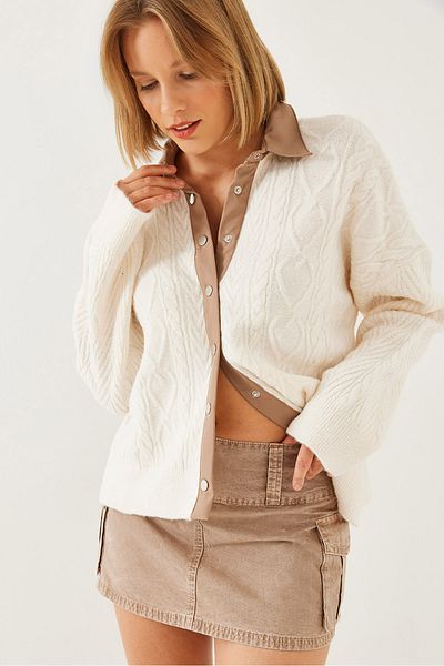 Bianco Lucci Women's Polo Neck Cardigan Th 241063 60251875