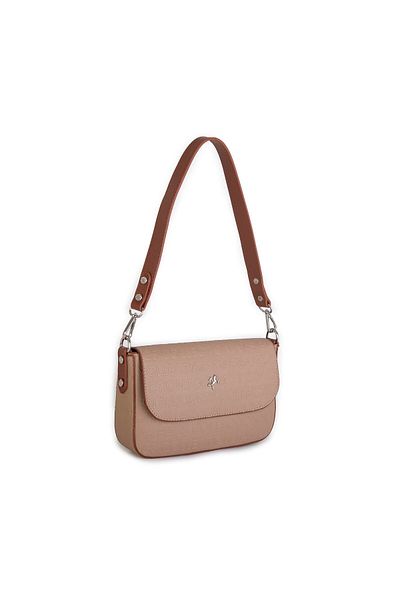 Nas Bag Geantă de damă cu curea dublă, nisip, maro, în relief (22X16X5 CM)