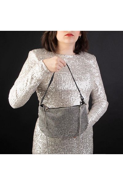 Nas Bag Geantă de damă, negru, alb, diamant, alb, piatră, curea reglabilă
