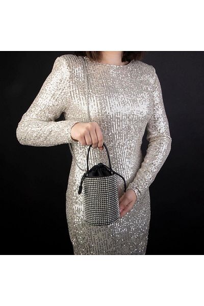 Nas Bag Geantă de damă Crossbody Negru Alb Diamant Negru Argintiu Stone Cilindru