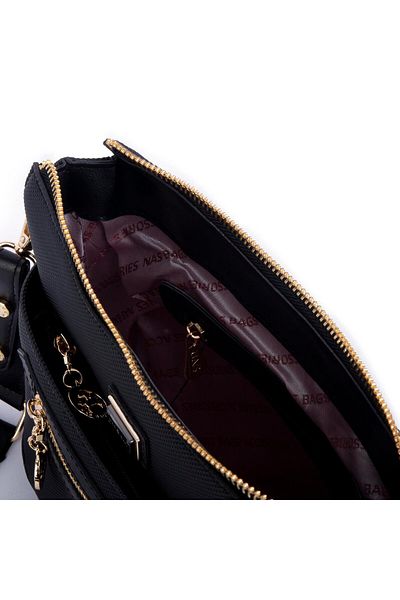 Nas Bag Geantă de damă Poștaș Crossbody Black Lacst (lățime 25 cm; lungime 22 cm)