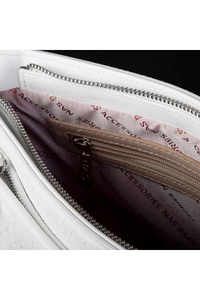 Nas Bag Alb în relief - Geantă crossbody pentru femei cu curea reglabilă cu mai multe compartimente