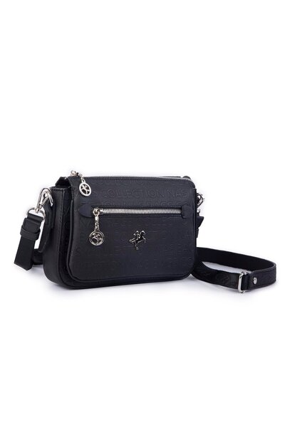 Nas Bag Μαύρη ανάγλυφη τσάντα χιαστί με ρυθμιζόμενο μακρύ αθλητικό λουράκι πο...