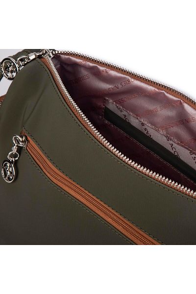 Nas Bag Geantă zilnică cu mai multe compartimente pentru damă, verde, cafeniu Buzzy (dimensiune 30x22 cm.)