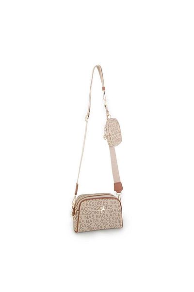 Nas Bag Mini geantă crossbody de damă cu scris Mink Tan