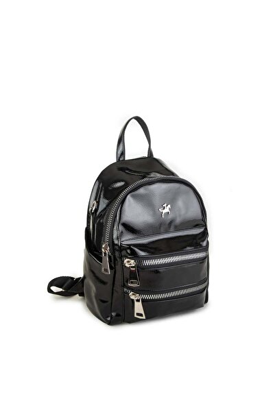 Nas Bag Kadın Sırt Çantası Siyah Kırışık Rugan