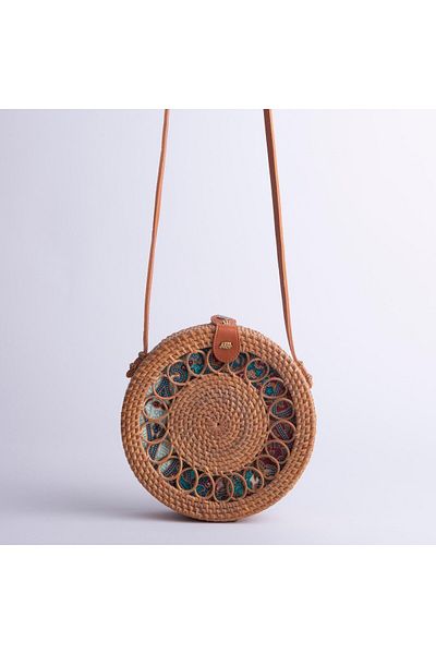 Nas Bag Geantă rotundă originală din paie pentru femei, curea din piele, paie maro