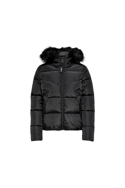 ONLY Onlmonica Short Puffer Jacket Kadın Günlük Mont 15205638-BLACK Siyah Kapüşonlu