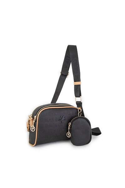 Nas Bag Mini geantă crossbody pentru femei cu relief Camel negru