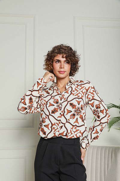 Butik Дамска шарена кафява вискозна риза