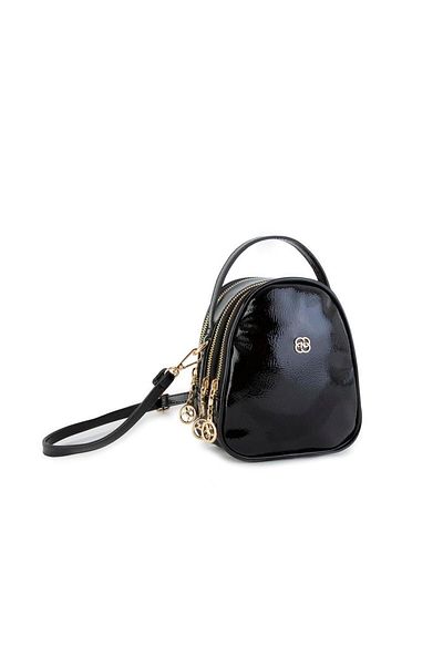 Nas Bag Geantă de damă mini neagră din piele lacuită