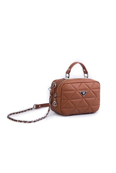 Nas Bag Silver Chain Detailed Hand and Crossbody Bag Brown Nova