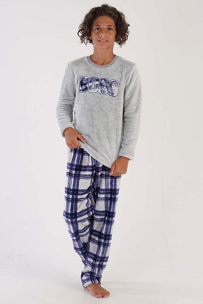 VİENETTA Costum de pijama gri Welsoft cu mânecă lungă pentru băiat C8T7N0O303