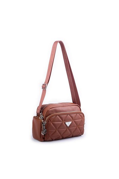 Nas Bag Geantă de damă matlasată cu mai multe buzunare, maro, lavabilă