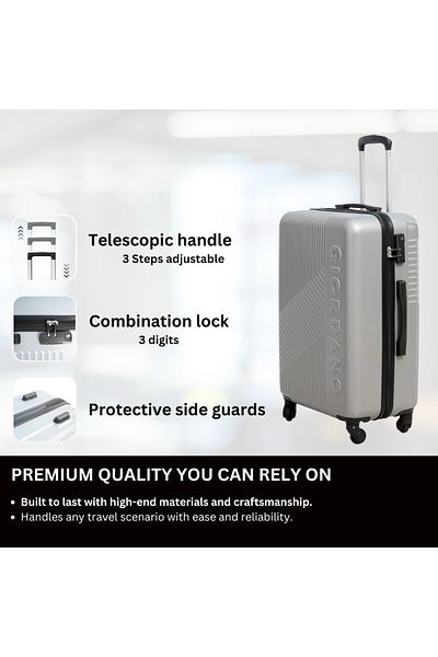 Giordano Logo Large Suitcase Silver, ABS Hard Shell Lightweight Durable Secure Number Lock.