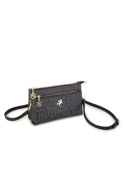 Nas Bag Women's Crossbody and Clutch Bag with Wrist and Crossbody Black Letter (24X15 CM)