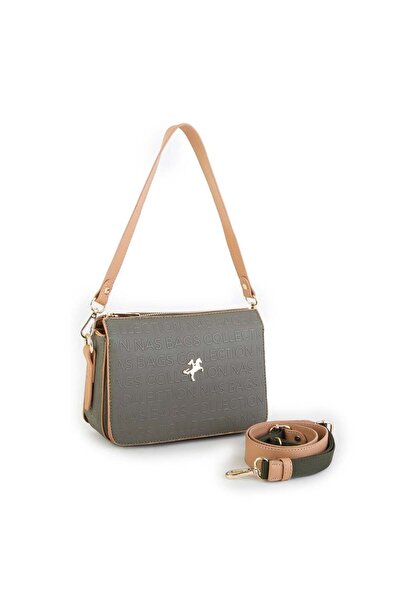 Nas Bag Kadın Çapraz Çanta Yeşil Camel Gofraj