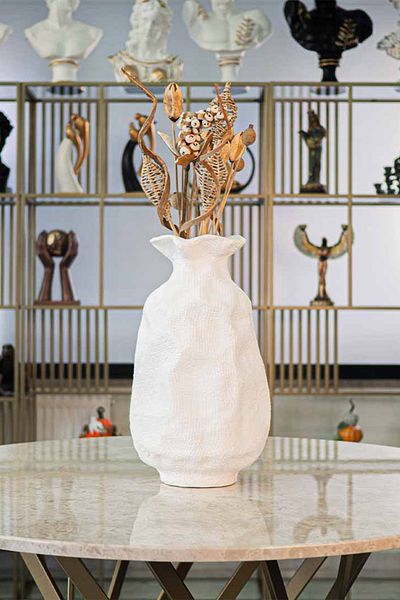 Ella's Design Studio White Textured Large Vase - Holbox Vase, Vase Decor, New Home Gift, New Year Gift