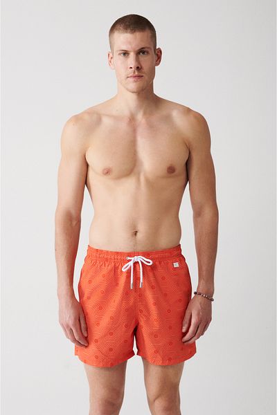 Avva Orange, schnelltrocknend, geometrisch bedruckt, Standardgröße, speziell verpackt, bequeme Passform, Badeanzug, Seeshorts