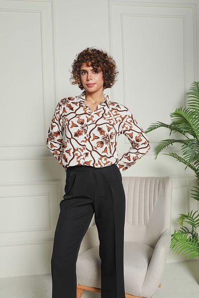 Butik Дамска шарена кафява вискозна риза
