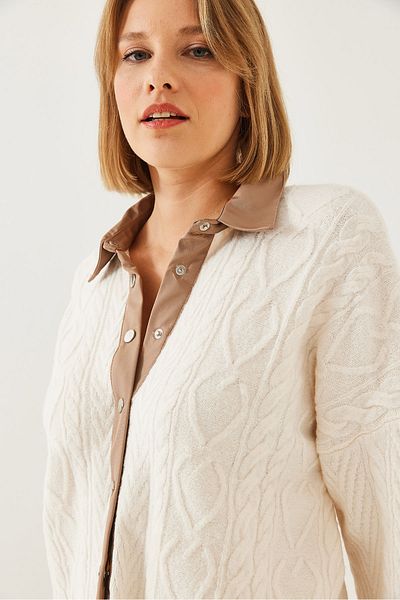 Bianco Lucci Women's Polo Neck Cardigan Th 241063 60251875