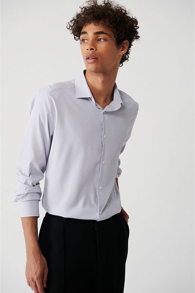 Avva Men's Gray Classic Collar Striped Travel Shirt A32Y2108
