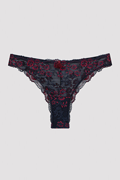 Penti Lacivert Floral Lace Brazilian Külot