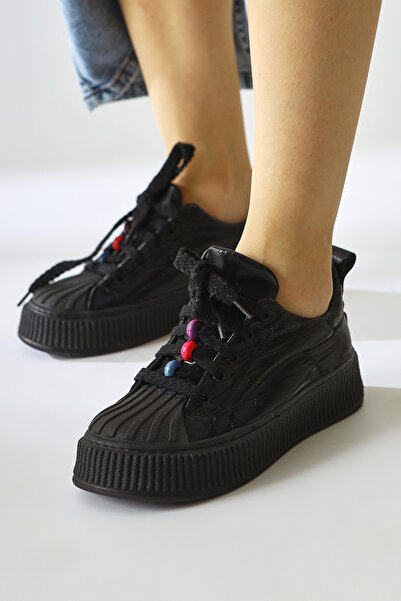 Limoya Chinda Siyah Paraşüt Kumaş Boncuk Detaylı Kadın Spor Ayakkabı, Sneakers Fırsat Ürünü