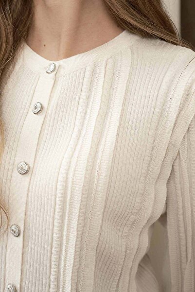 Hooopstore Cream Colored Gather Detailed Cardigan