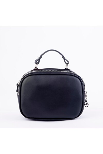 Nas Bag Zincirli Kapitone Çift Gözlü El ve Çapraz Çanta Siyah Gümüş Taşlı ( 21x16 cm )