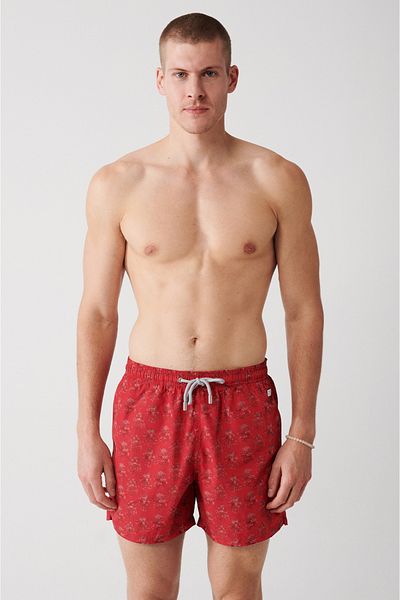 Avva Rot, schnelltrocknend, kleiner Oktopus, bedruckt, Standardgröße, speziell verpackt, bequeme Passform, Badeanzug, Seeshorts