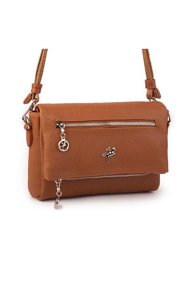 Nas Bag Geantă sport cu mai multe buzunare pentru femei, maro, în relief (25x18x7 cm)