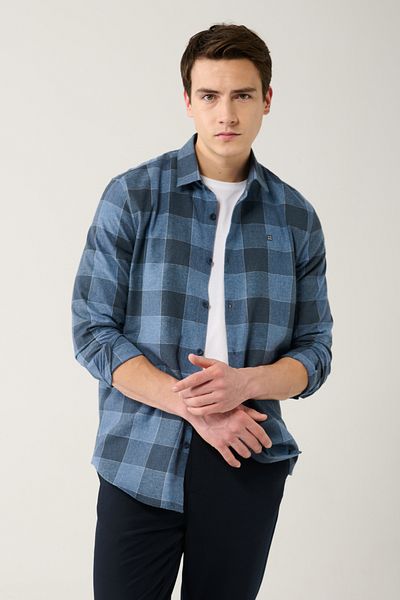 Avva Marineblaues Lumberjack Easy-Iron-Flanellhemd für Herren A32y2105