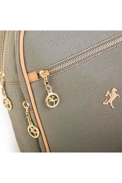 Nas Bag Rucsac de damă verde Camel în relief