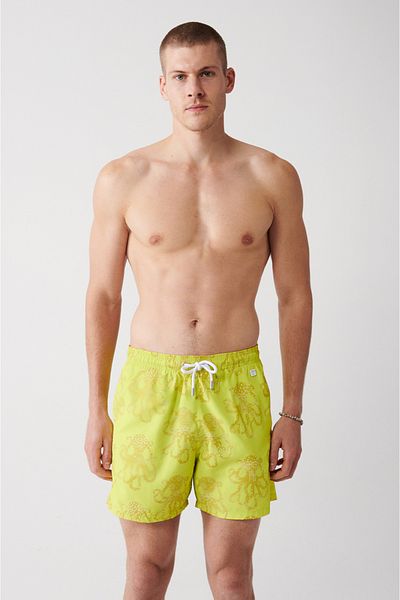 Avva Gelbe, schnell trocknende, mit Oktopus bedruckte Badehose in Standardgröße für Herren mit spezieller Tragetasche, Meeresshorts A31y3816