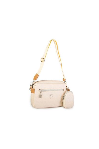 Nas Bag Geantă de damă, cu mini portofel, curea reglabilă în relief crem cămilă