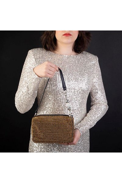 Nas Bag Geantă de damă, serie Diamond, cu detaliu de lanț argintiu, auriu