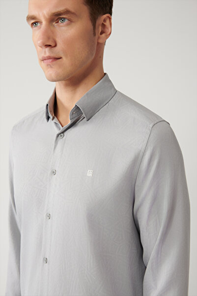 Avva Чоловіча сіра сорочка з британським коміром, легко прасується, slim fit, A41Y2043