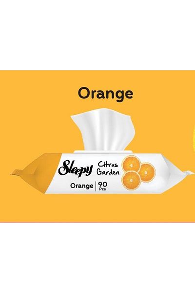 Sleepy 90 Sheets Orange Wet Towel Wipes - with Plastic Cover (Citrus Garden)